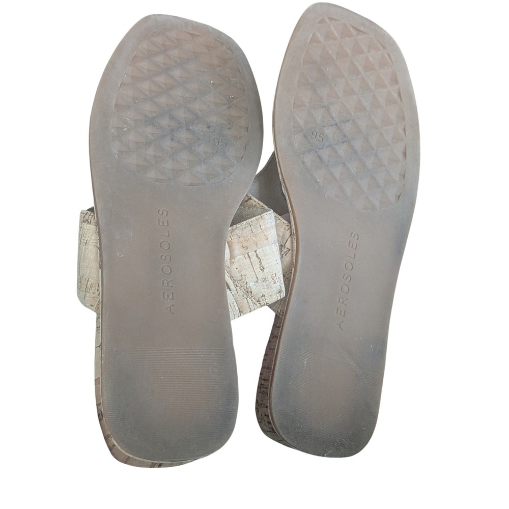 Aerosoles Barry Womens 9.5M Natural Cork Thong Sandals Square Toe Flat Slides - Picture 2 of 3